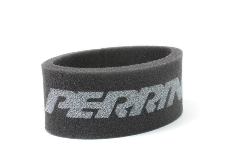 Perrin brake reservoir cover in black foam with a prominent gray logo, designed for performance vehicle enhancements.