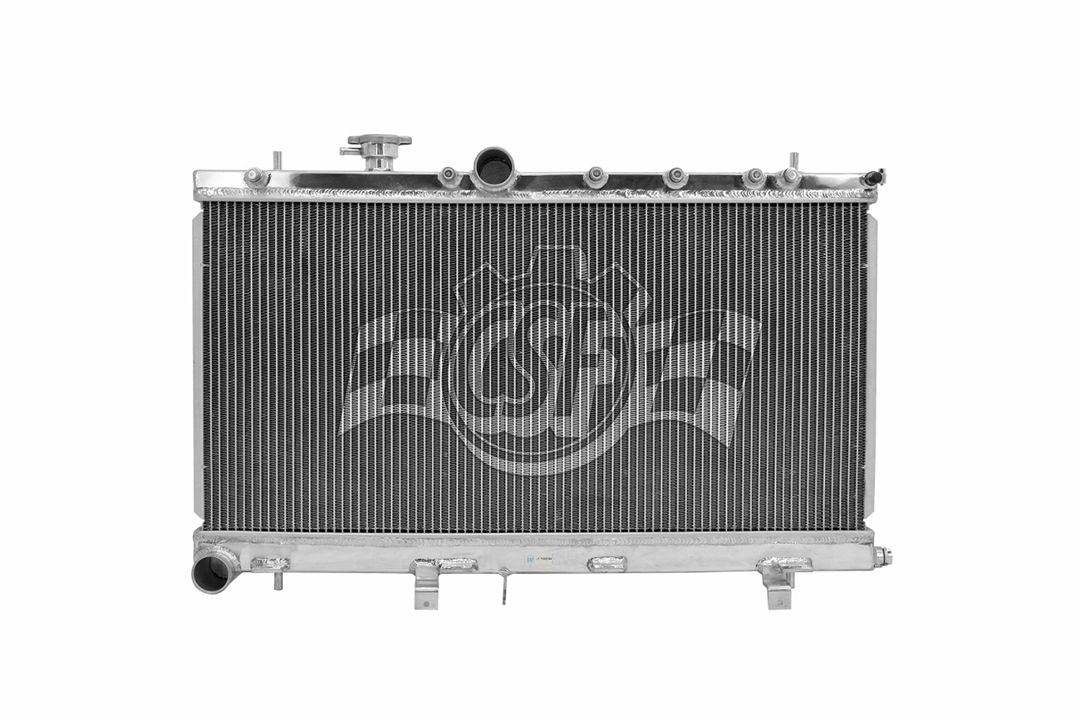 High performance aluminum 2 row radiator for 2002-2007 Subaru WRX and STI, designed for optimal cooling efficiency.