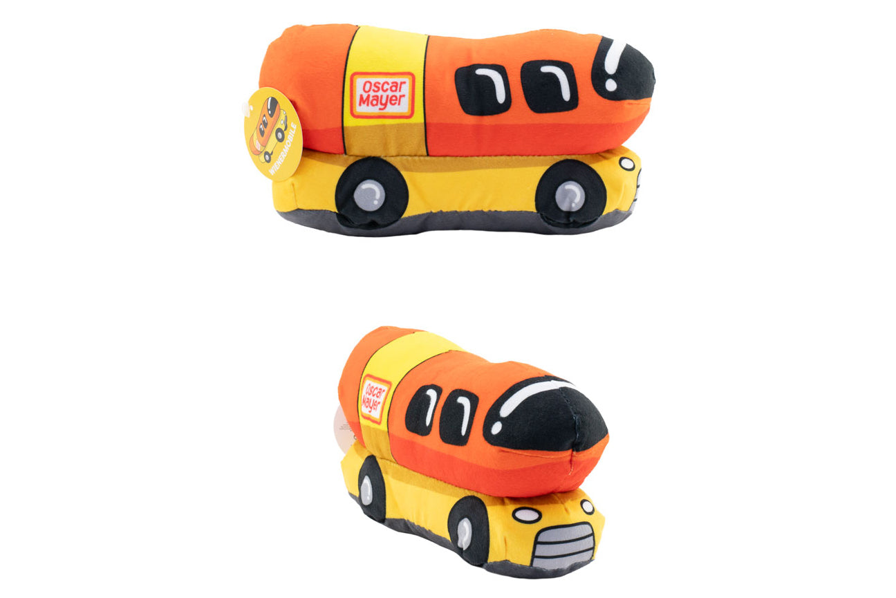 Two toy trucks with Oscar Mayer branding on a white background