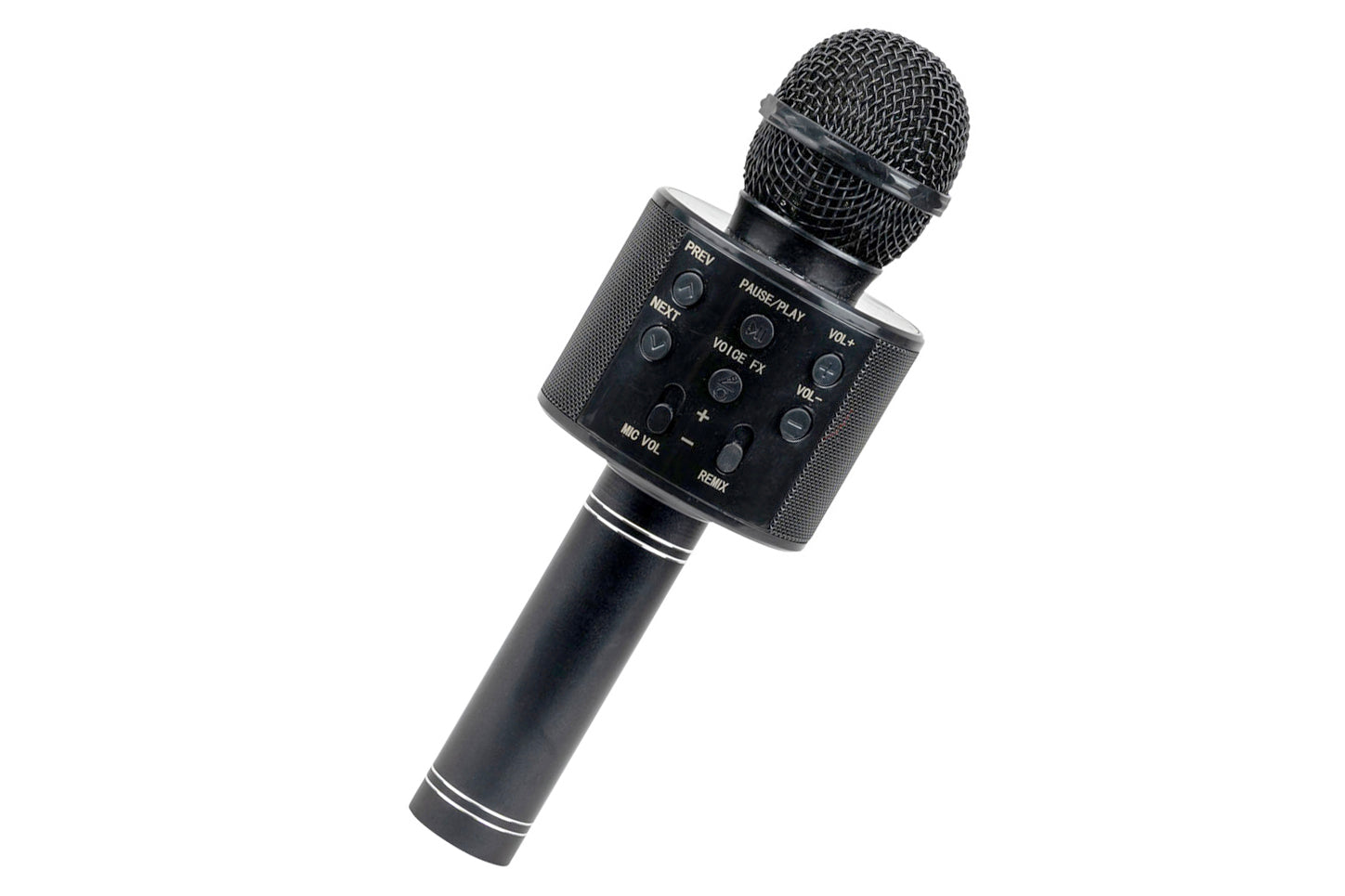 Black wireless microphone on a white background
