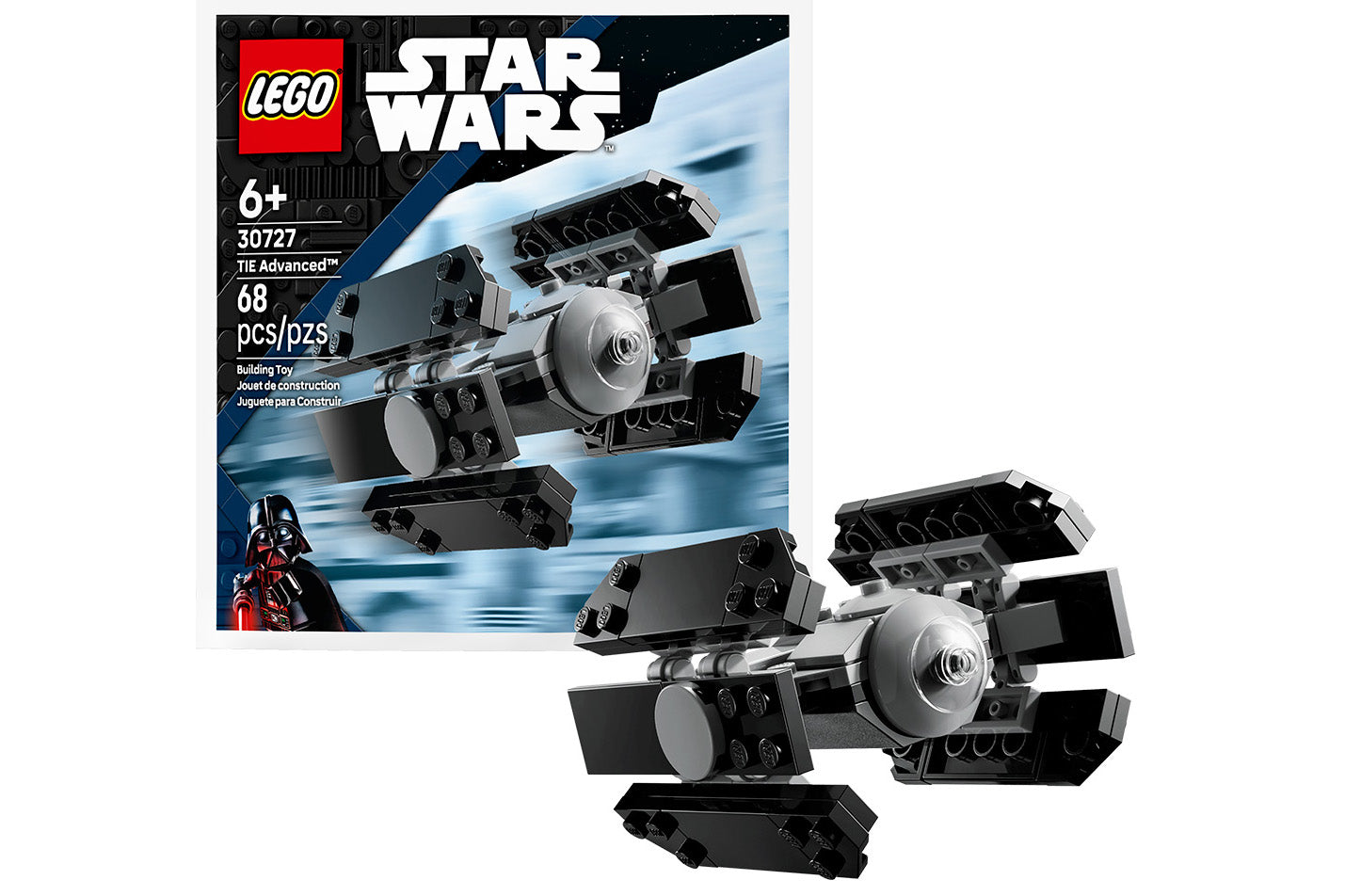 LEGO Star Wars TIE Advanced set with packaging on a white background