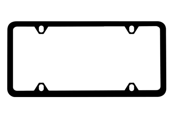 Black stainless steel license plate frame on a white background