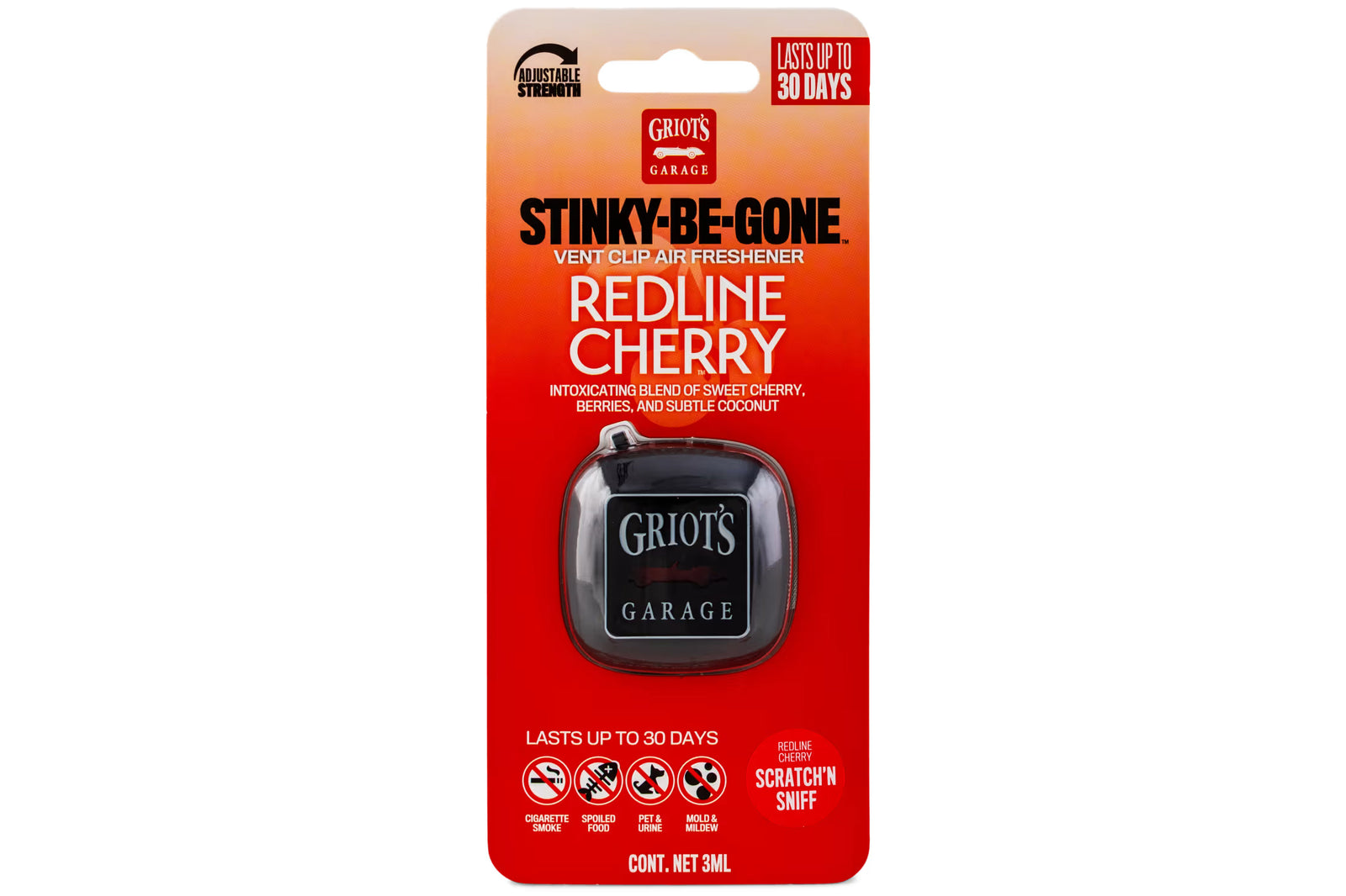 Griot's Garage Stinky-Be-Gone Redline Cherry packaging on a white background