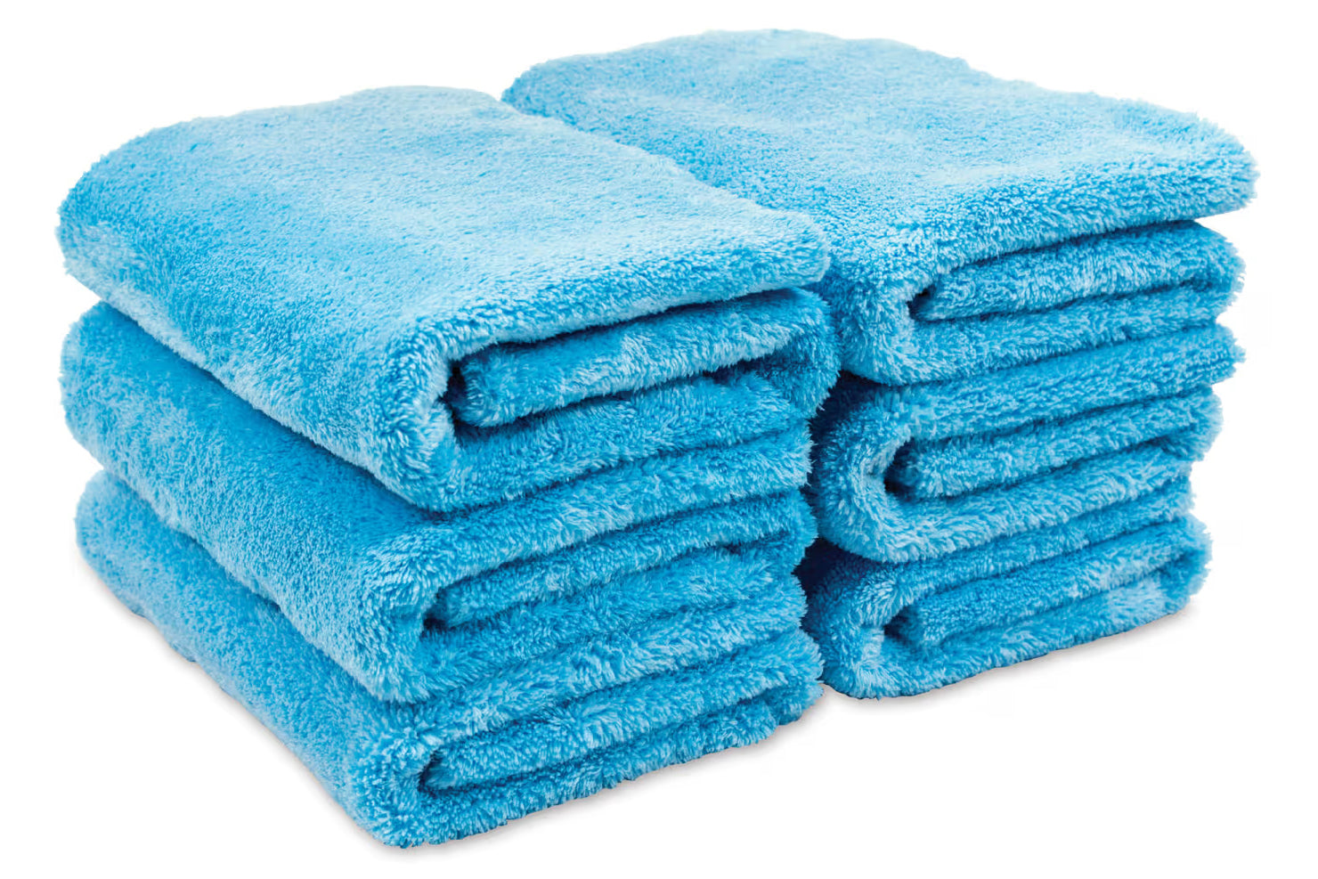 Stack of blue towels on a white background
