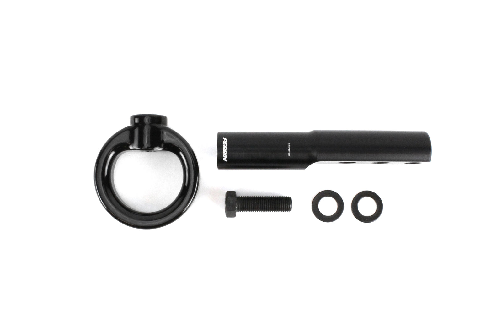 Front tow hook kit for 2017-2021 Civic SI and Civic Type R, includes hook, bolt, and washers for easy installation.