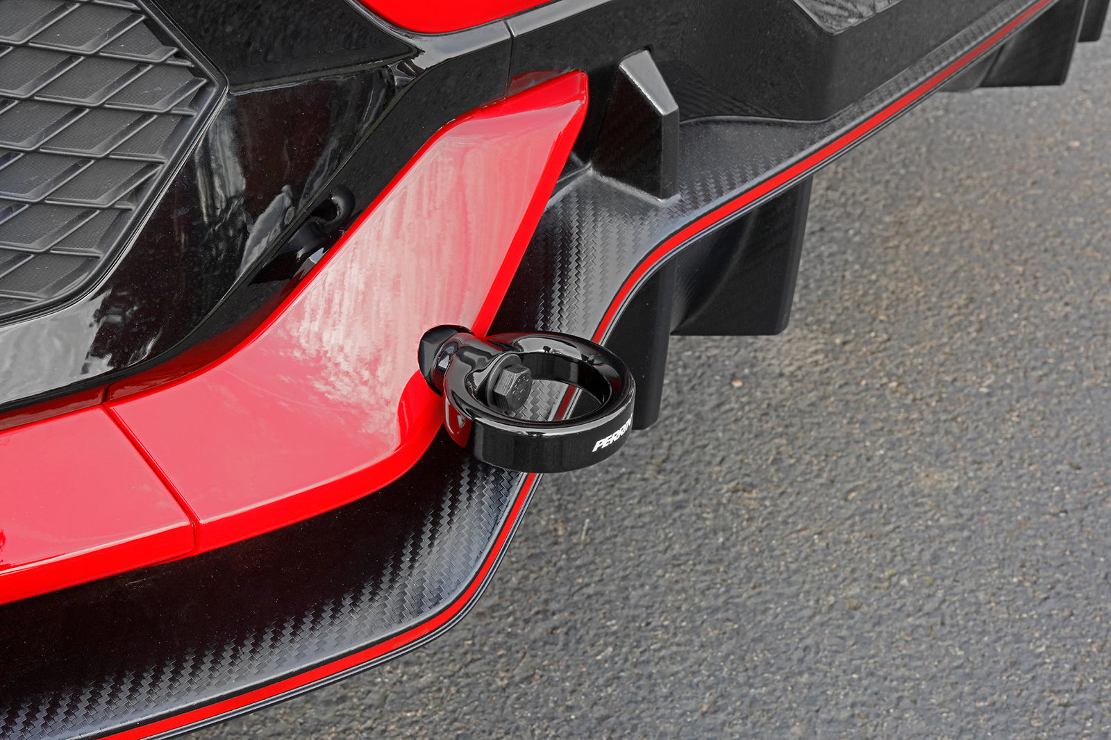 Rear tow hook for 2017-2021 Civic SI and Civic Type R, designed for hatchback models, enhancing towing capability and style.