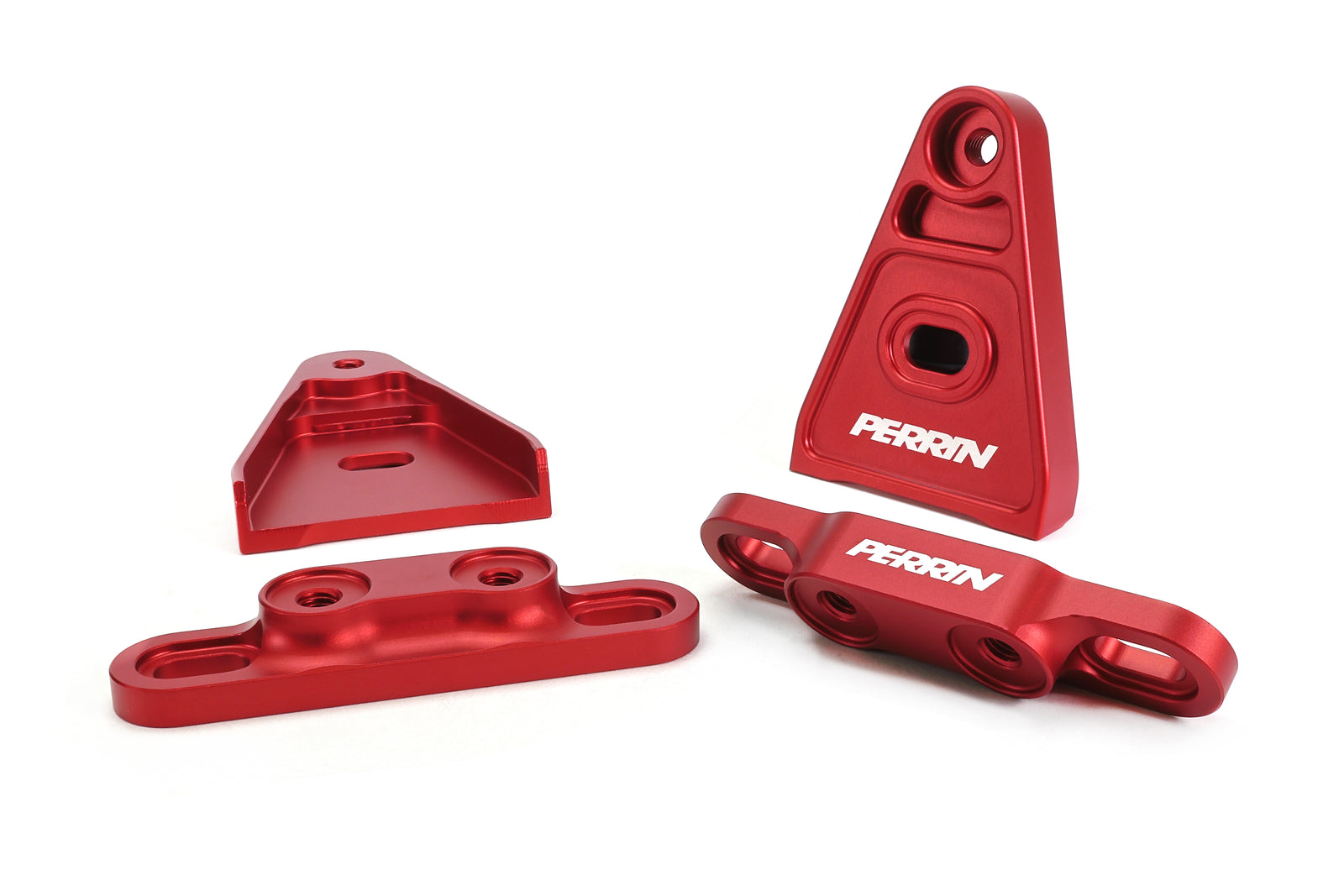PERRIN High-Lift Hod Brackets with a red anodize finish arranged on a white background.