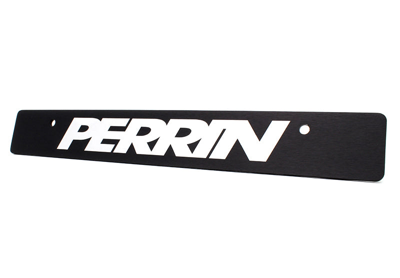 License plate delete for 2018-2021 Crosstrek featuring a sleek black design with the Perrin logo prominently displayed.