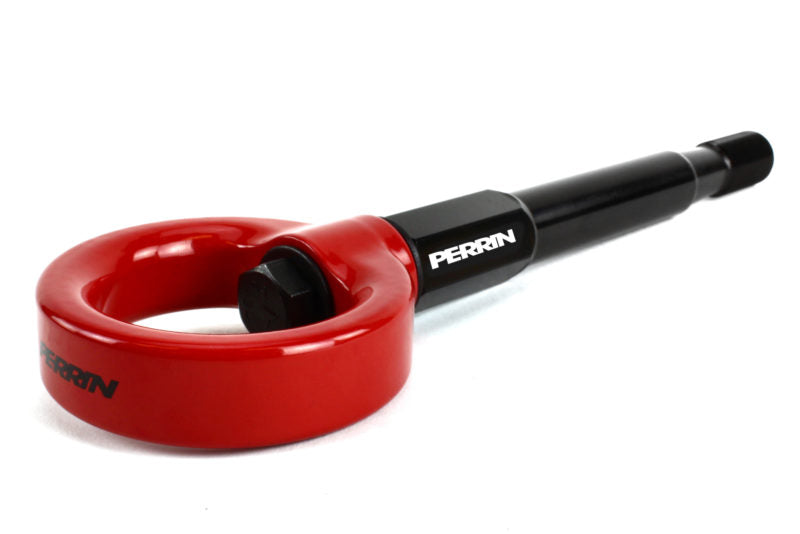 Red tow hook for BRZ/FR-S/86/GR86 featuring a black mounting shaft, designed for enhanced vehicle recovery.