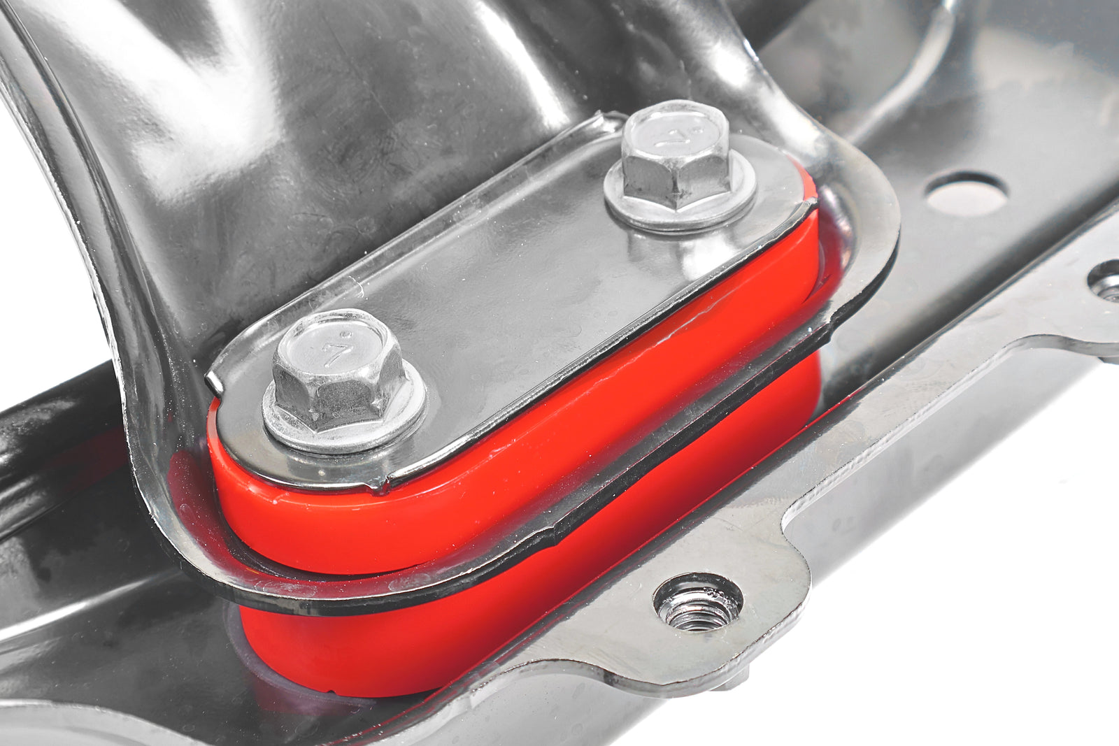Transmission crossmember bushings for 2002-2007 Subaru models, featuring durable red rubber and metal construction.