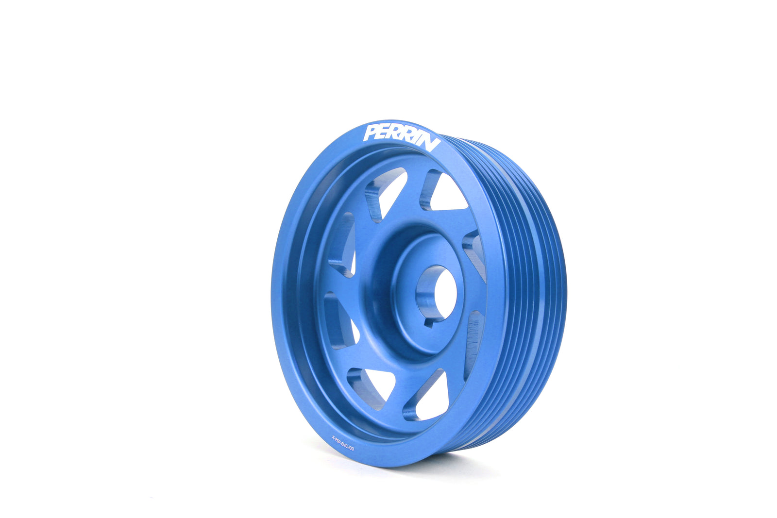 Lightweight blue crank pulley designed for 2002-2014 Subaru WRX, STI, Outback, Forester, Legacy, and Impreza.