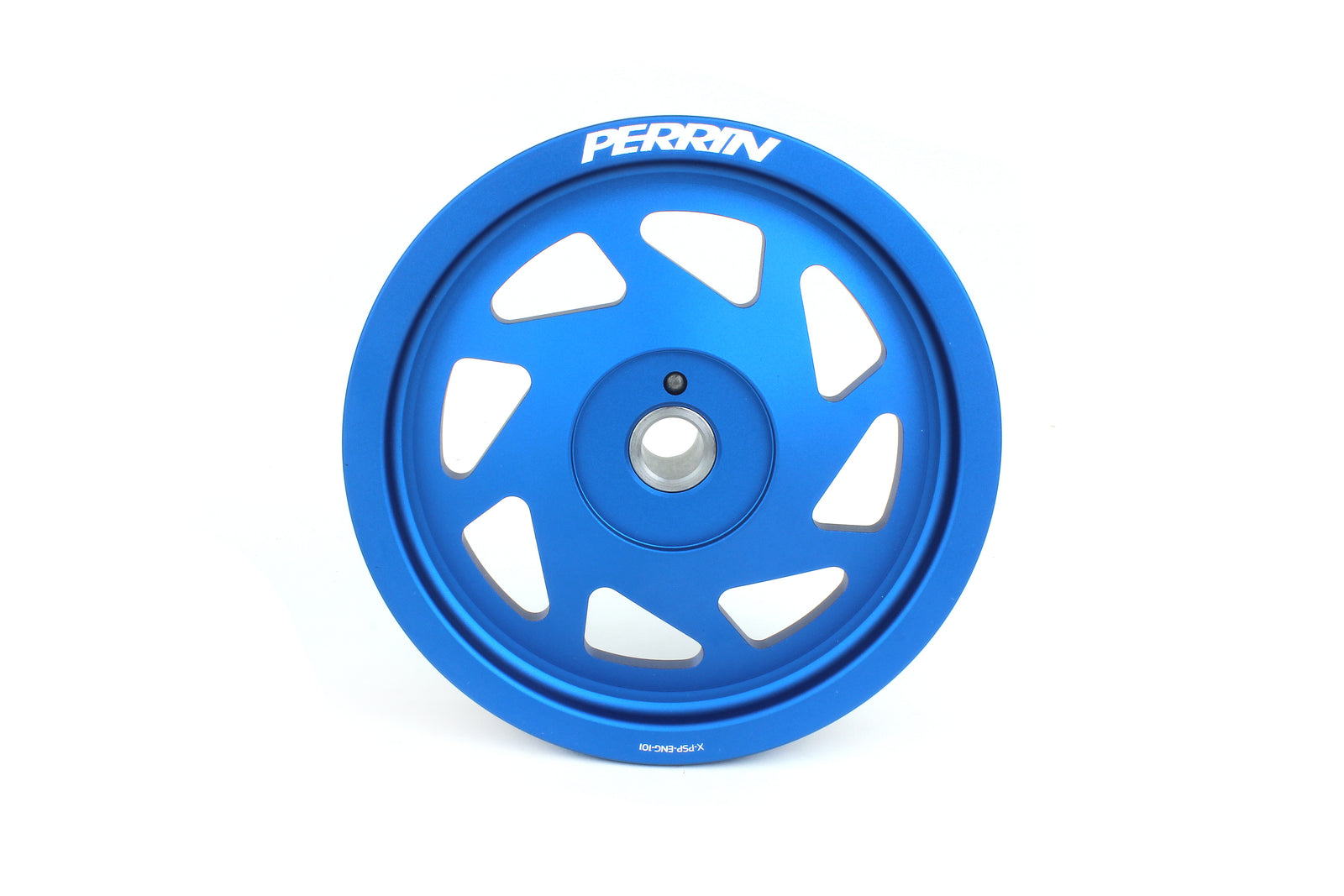 Lightweight blue crank pulley for 2022-2025 WRX, BRZ, FR-S, 86, Legacy XT, Forester, Impreza, and Ascent vehicles.