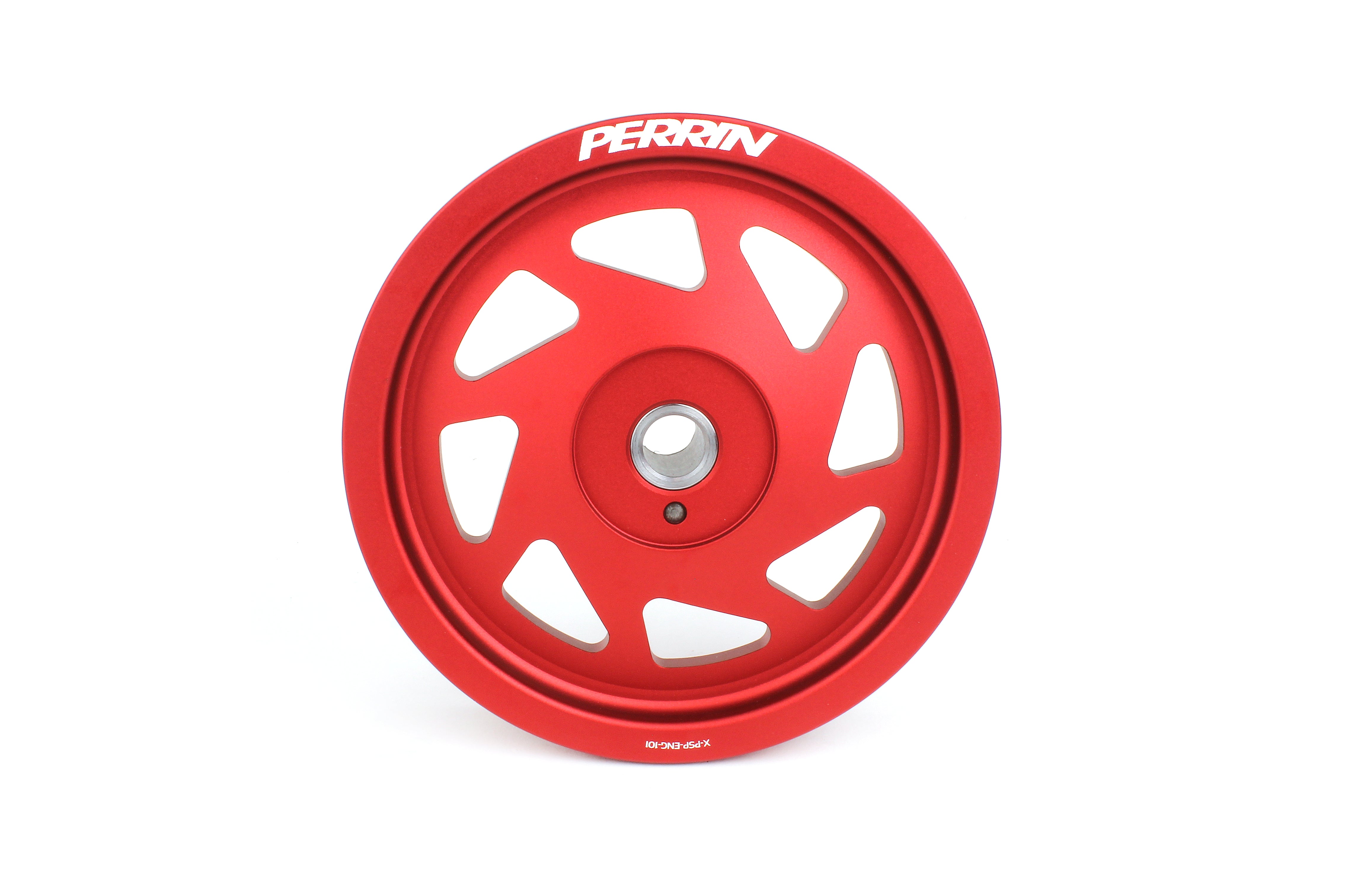 Lightweight red crank pulley for 2022-2025 WRX, BRZ, FR-S, 86, Legacy XT, Forester, Impreza, and Ascent.