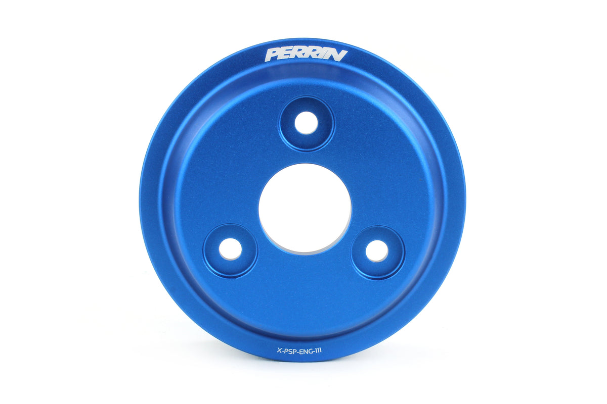 Blue water pump pulley designed for 2022-2025 Subaru WRX, Outback, Forester XT, Impreza, and Crosstrek models.