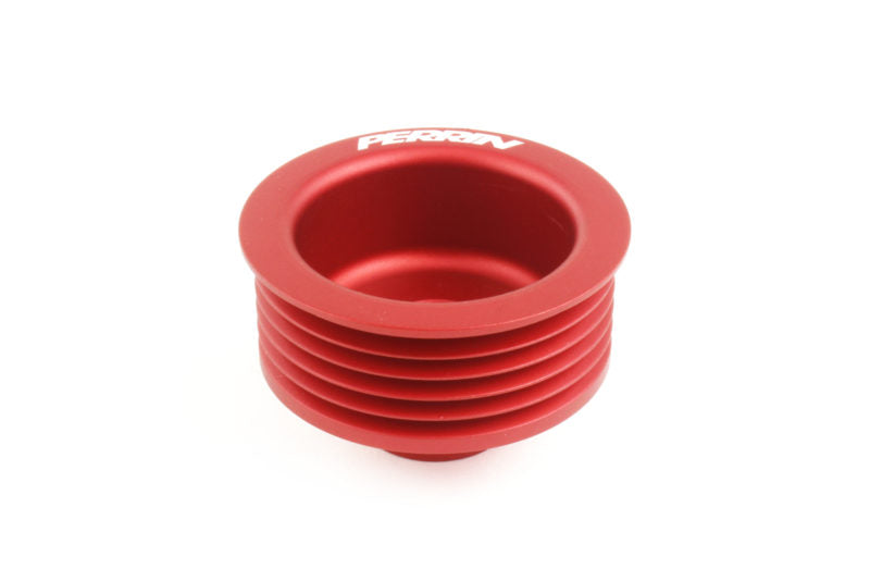 Red alternator pulley for FA/FB engines, featuring a smooth finish and ribbed design for enhanced performance.