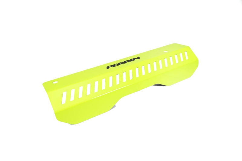 Bright yellow pulley cover designed for 2020-2025 Outback Non-Turbo, featuring ventilation slots and Perrin branding.