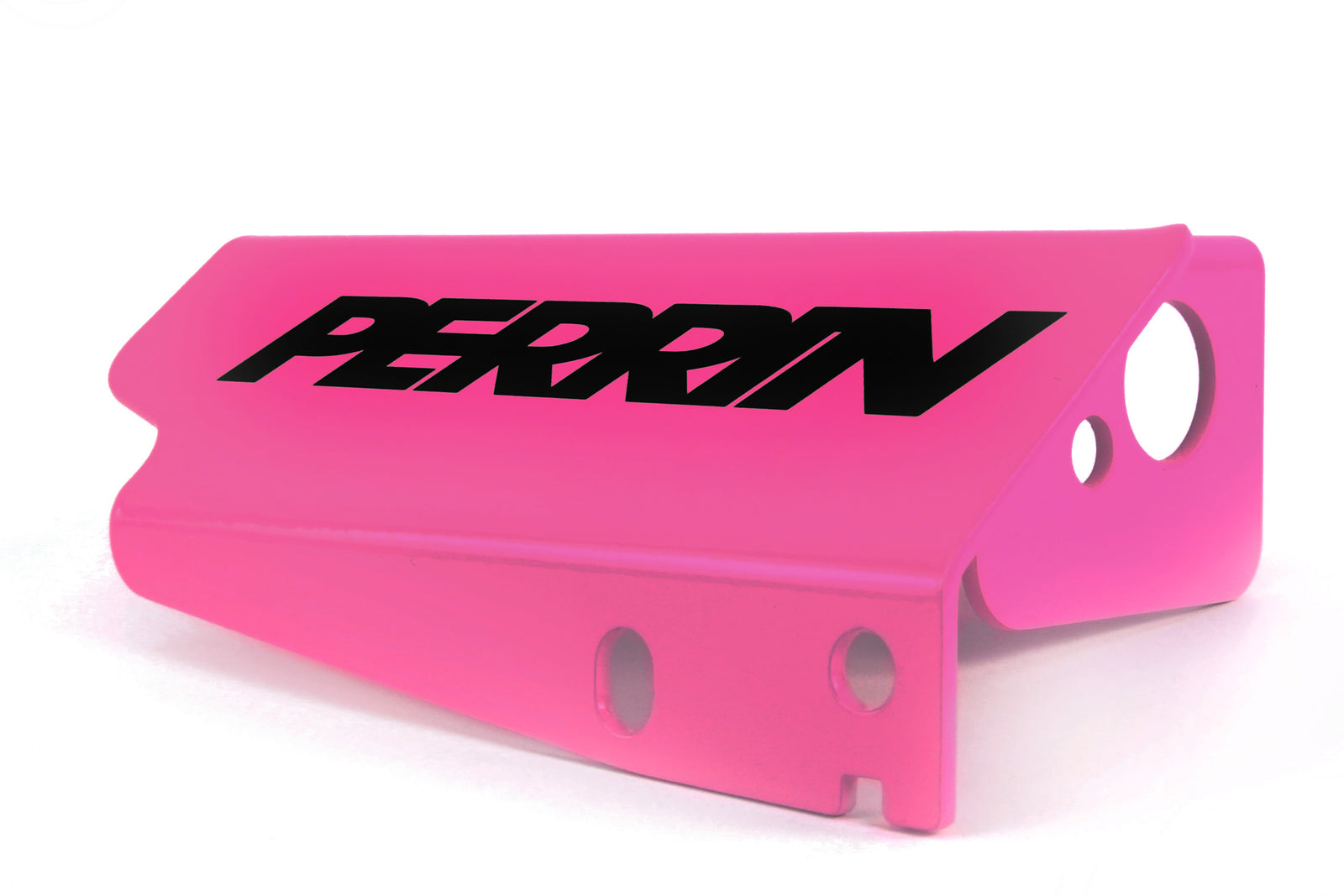 Perrin Boost Solenoid Cover in vibrant pink with bold black logo, designed for enhanced engine aesthetics and performance.