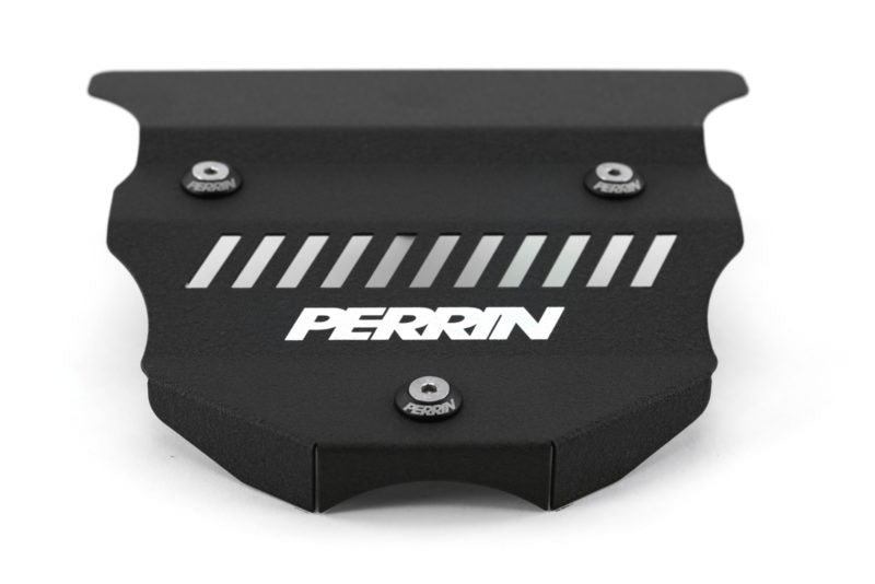 Engine cover for BRZ/GR86 featuring a sleek black design with silver stripes and Perrin branding.