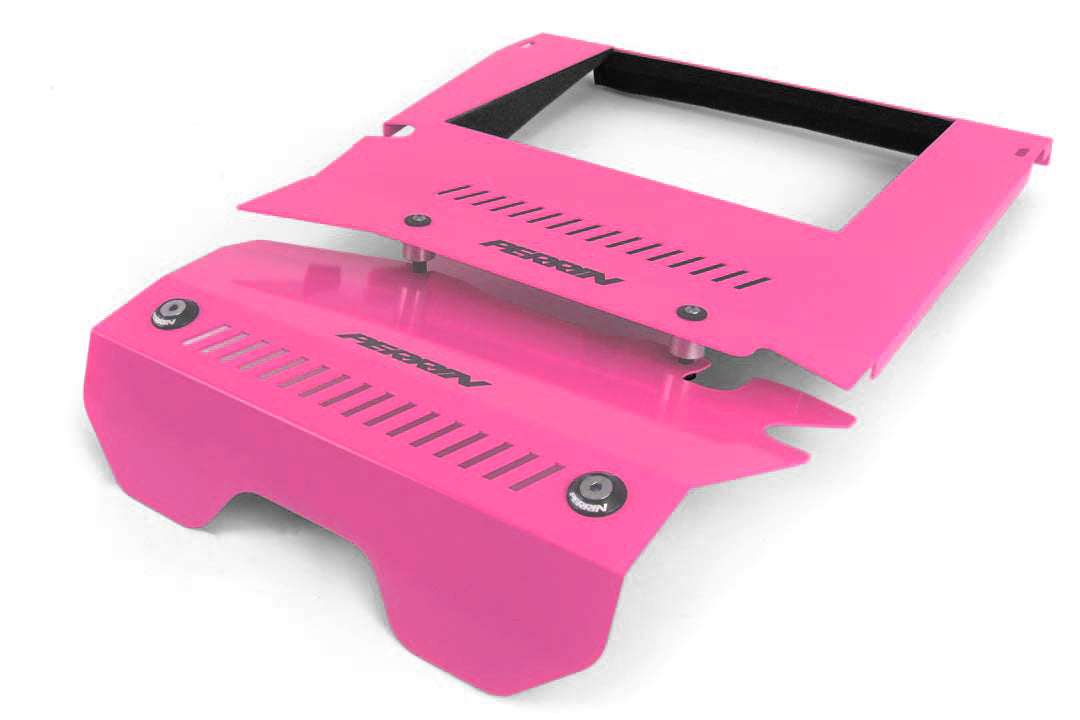 Intercooler shroud for 2015-2021 WRX, designed for enhanced performance and stylish appearance in vibrant pink.