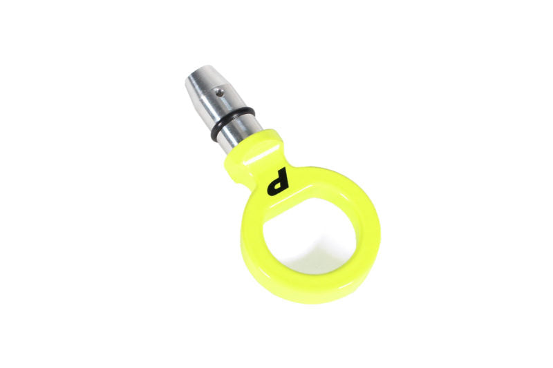 Bright yellow dipstick handle with a circular grip and metallic tip, designed for easy engine oil level checks.