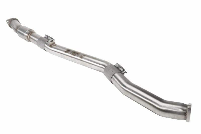 Front pipe with catalyst designed for 2022-2025 manual WRX, featuring durable stainless steel construction.