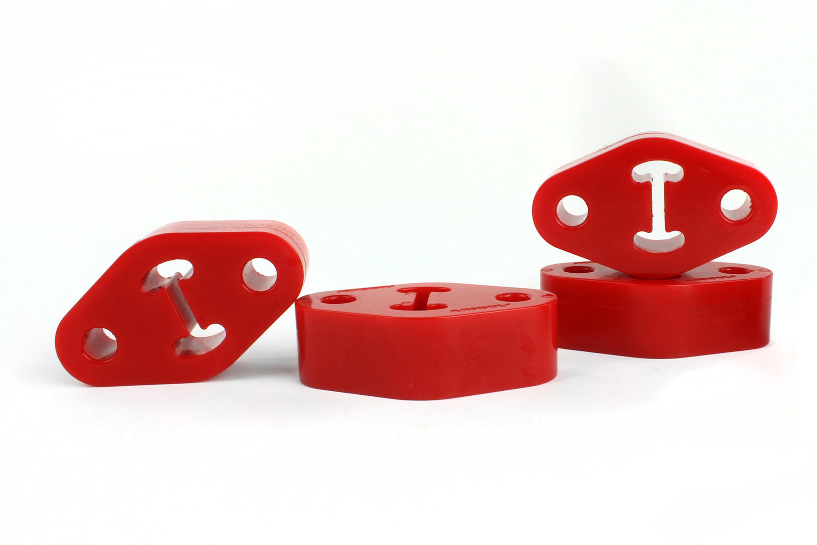 Durable red exhaust hangers designed for 2002-07 Subaru WRX, STI, Impreza, and Forester models.