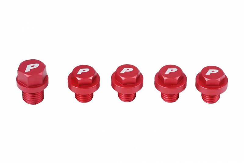 Red shifter detent kit featuring five bolts with a hexagonal design and a prominent letter P on each.