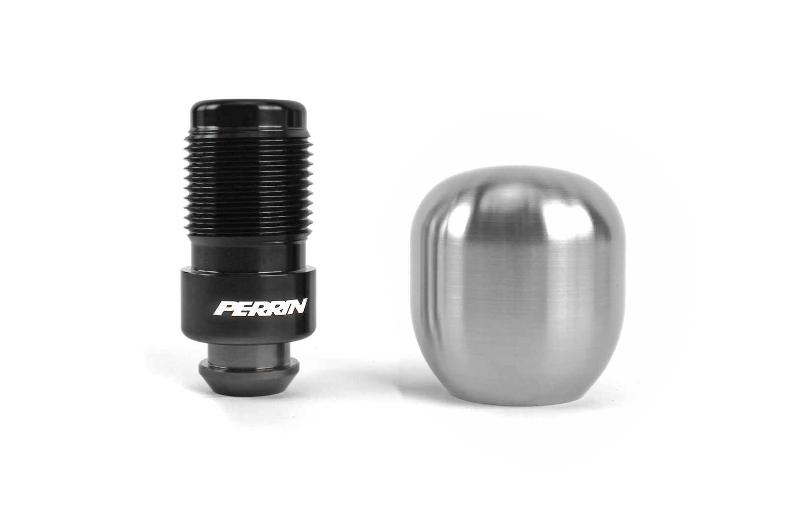 Perrin shift knobs for 2002-2014 Subaru models, featuring a sleek black design and polished aluminum finish.