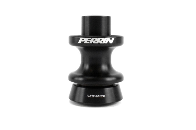 Perrin reverse lockout lever in black aluminum with a smooth finish, designed for enhanced vehicle performance.
