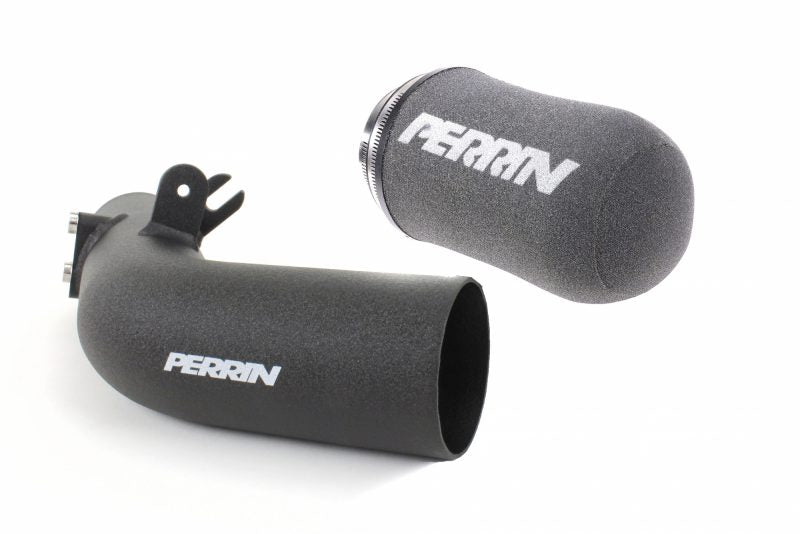 Perrin cold air intake system for 2016-2017 Subaru STI, featuring a black intake pipe and foam filter.