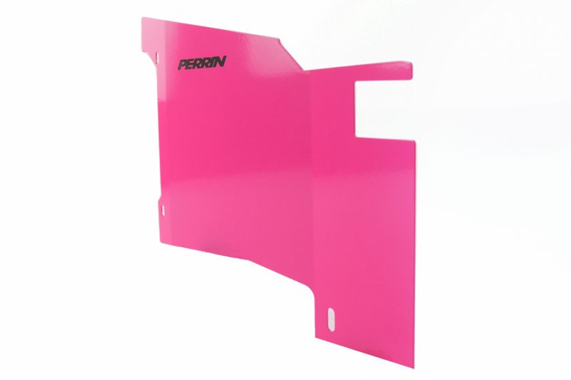 Perrin cold air intake cover for 2015-2021 WRX, featuring a vibrant pink finish and precise cutouts for installation.