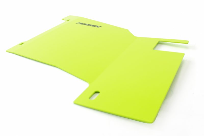 Bright green cold air intake cover for 2015-2021 WRX, designed to enhance engine performance and airflow.