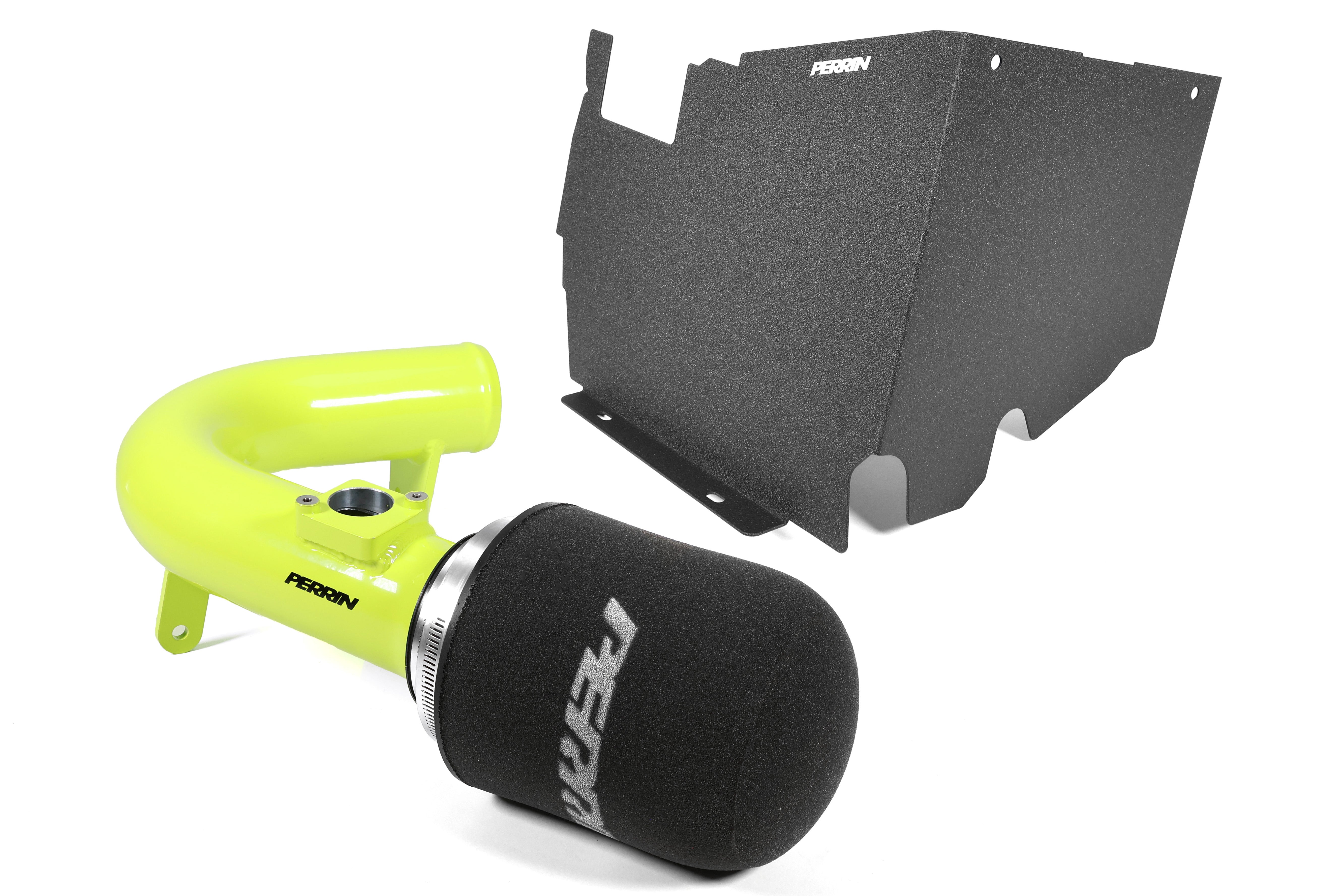 PERRIN neon yellow cold air intake with heatshield for 2022-2025 WRX - complete kit with foam filter.