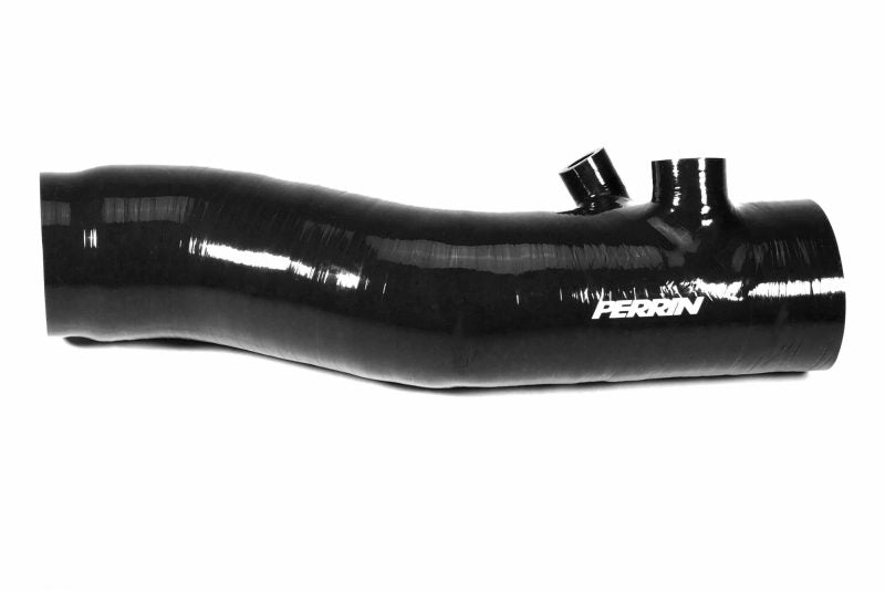 Turbo inlet hose for 2022-2024 WRX, featuring a sleek black design and Perrin branding for enhanced performance.