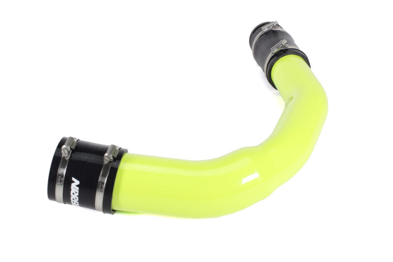 Bright yellow charge pipe for Subaru Outback XT and Wilderness, featuring black clamps for secure attachment.