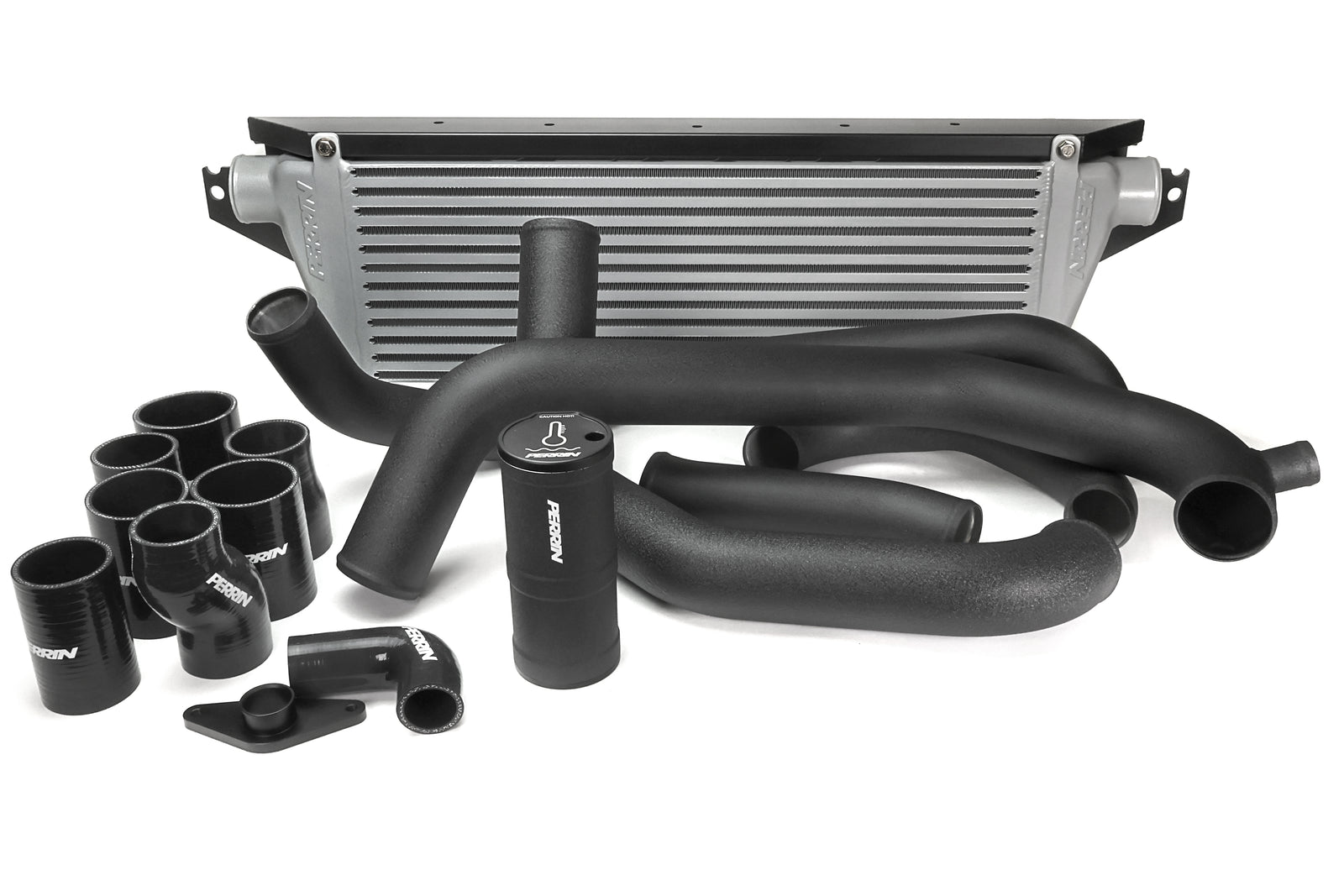 PERRIN Front Mount Intercooler Kit with silver core and black piping for 2002-2007 Subaru WRX/STI.
