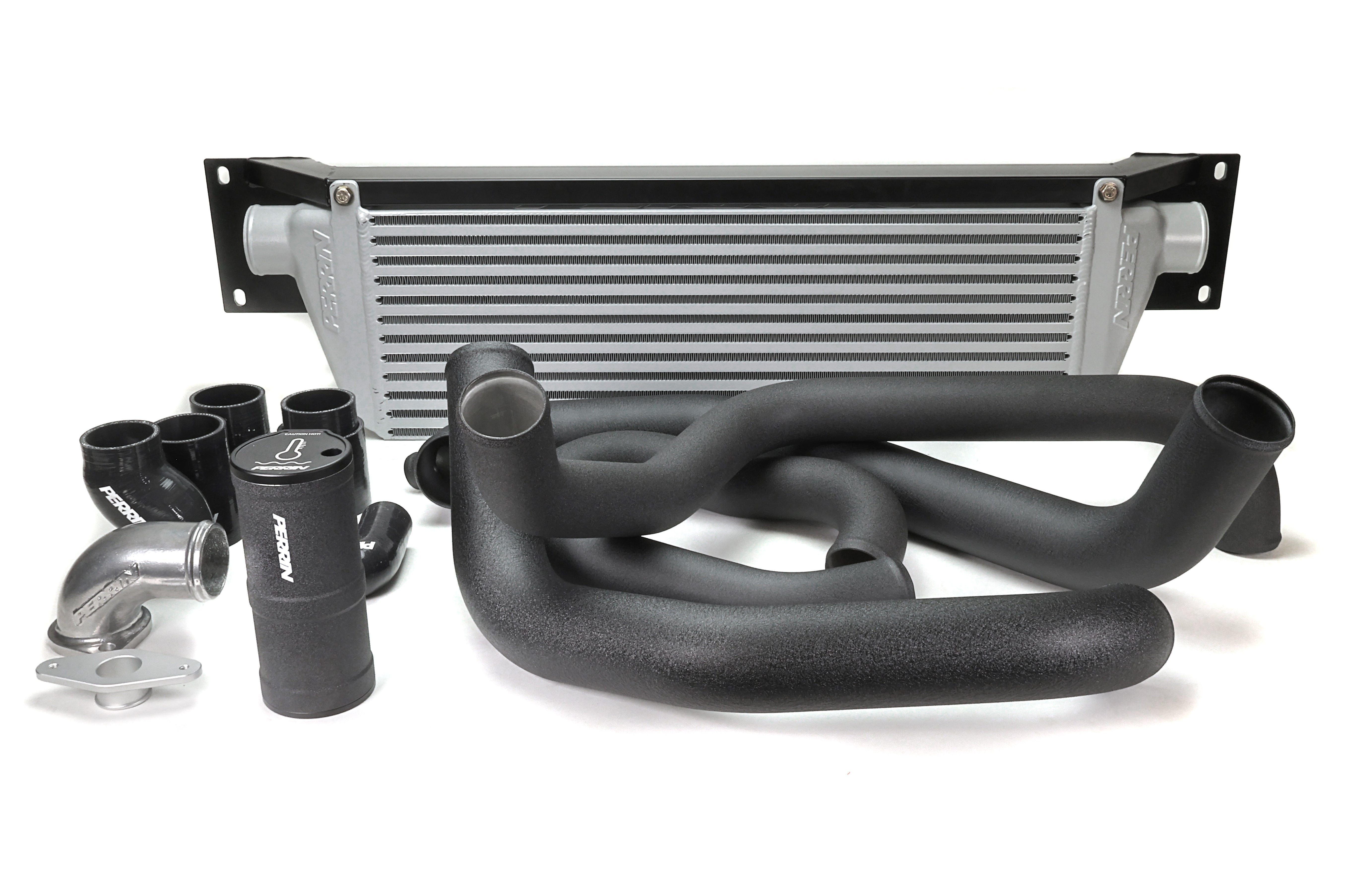 PERRIN Front Mount Intercooler Kit with silver core and black piping for 2008-2014 WRX.