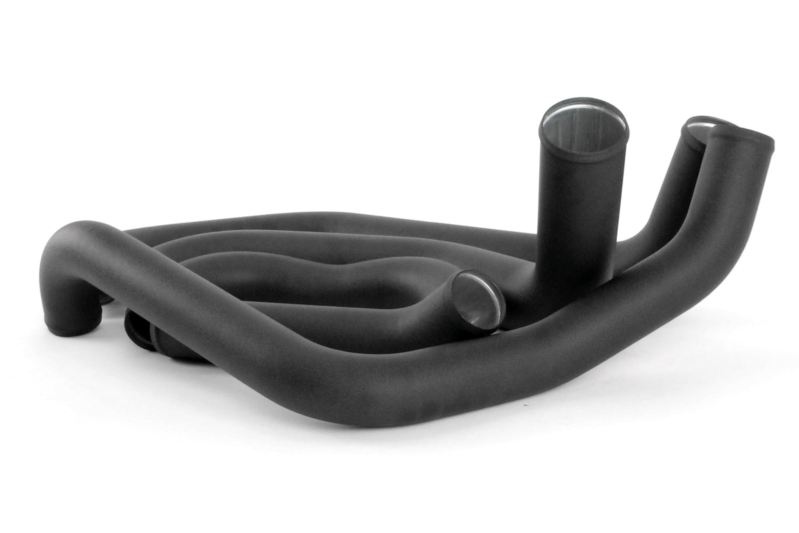 Front mount intercooler kit for 2008-2014 STI featuring curved black piping for optimal airflow and performance.