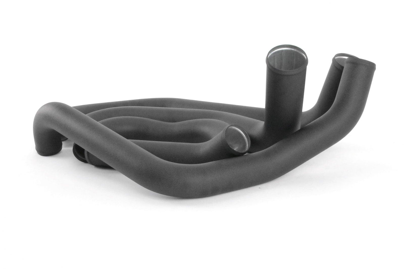 Front mount intercooler kit components for 2008-2014 WRX, featuring black piping and smooth curves for optimal airflow.