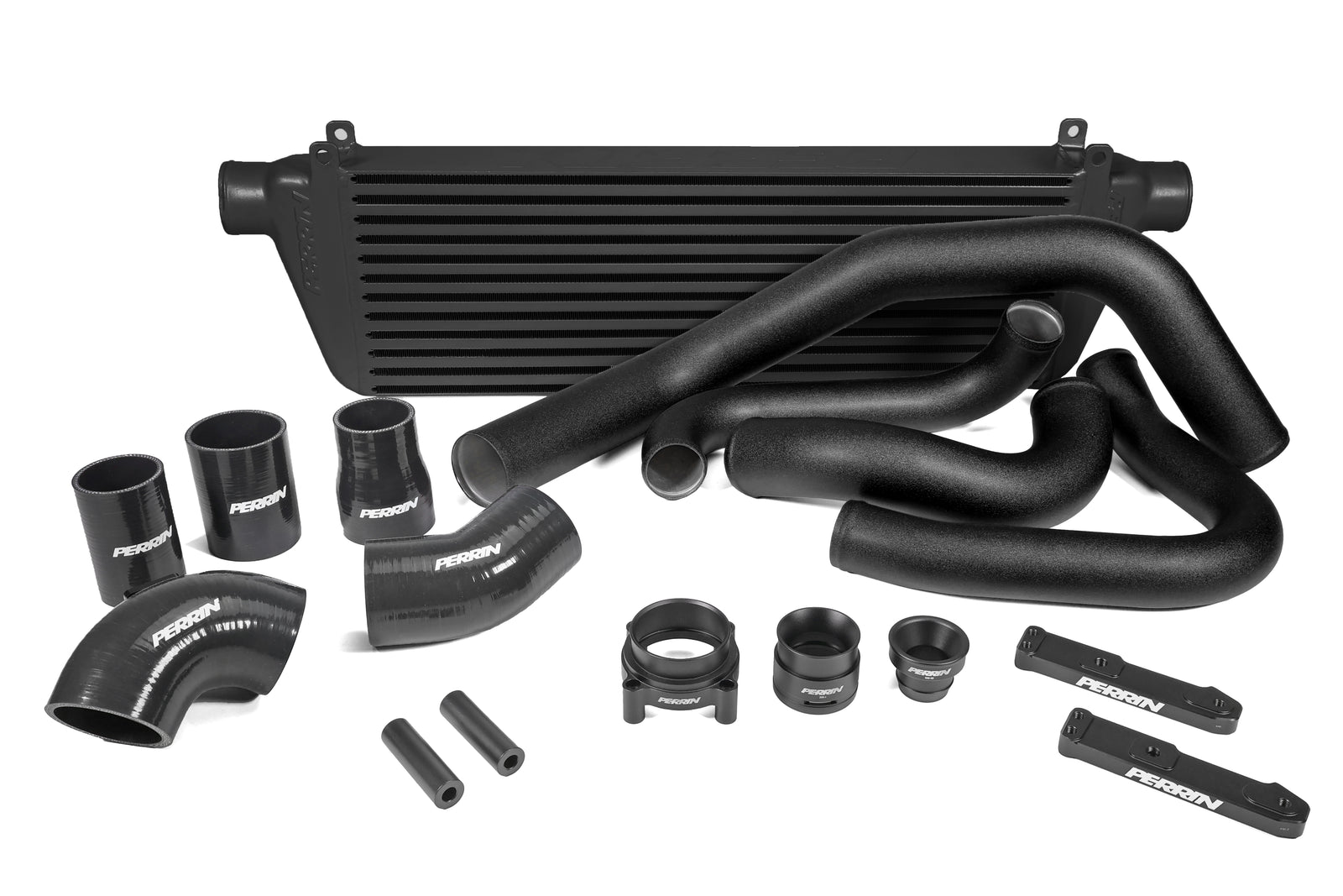 Front mount intercooler kit for 2022-2025 WRX, featuring pipes, couplers, and mounting hardware for enhanced performance.