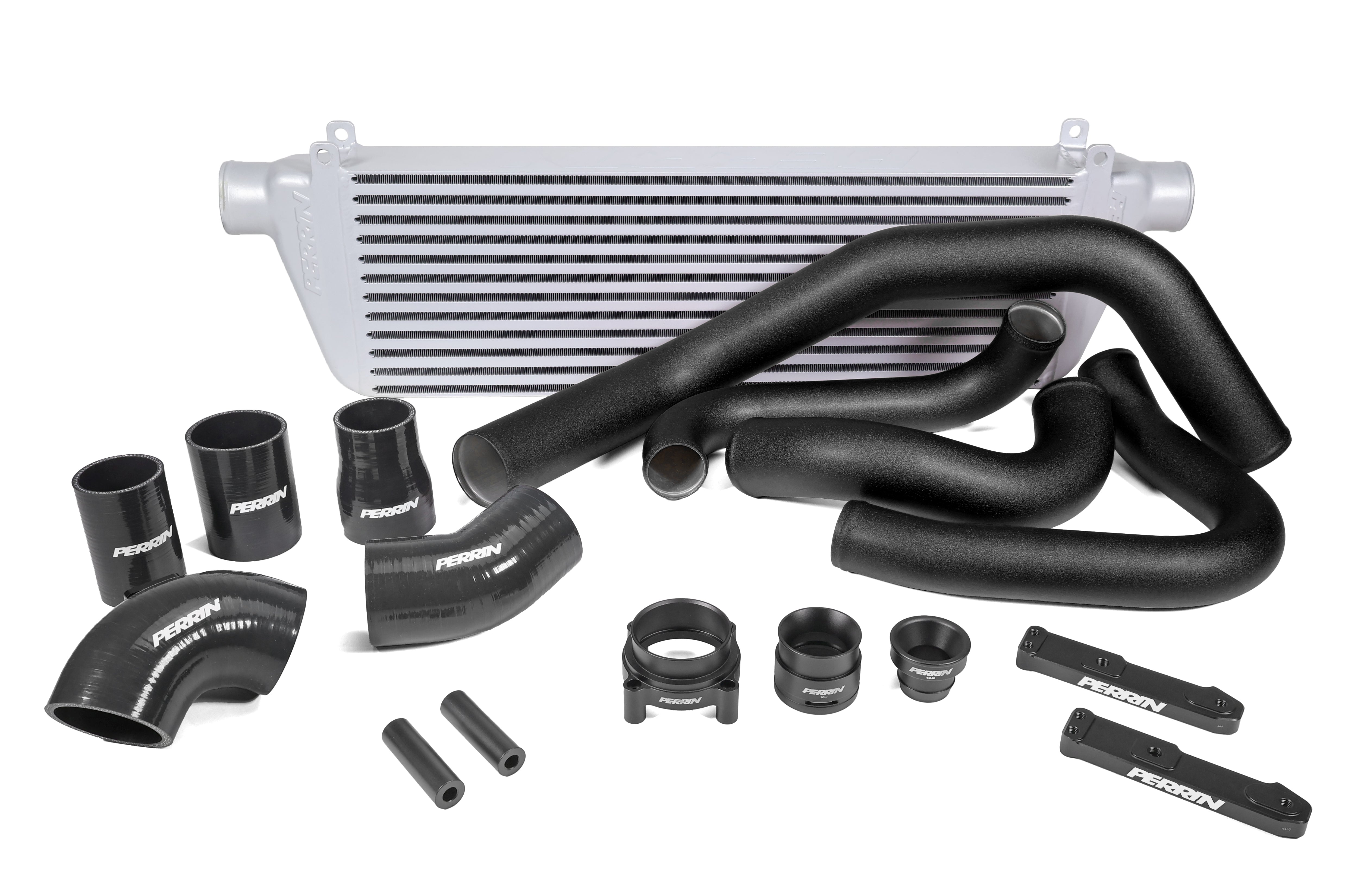 PERRIN Front Mount Intercooler Kit with silver core and black piping for 2022-2025 WRX.