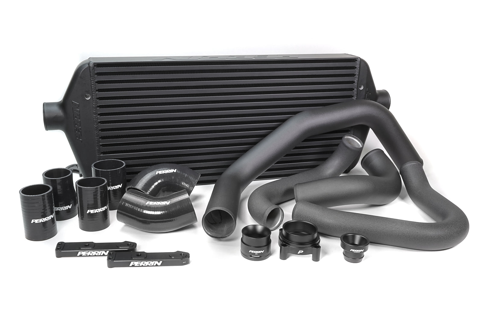 Front mount intercooler kit for 2022-2025 WRX, featuring pipes, couplers, and mounting hardware for enhanced performance.