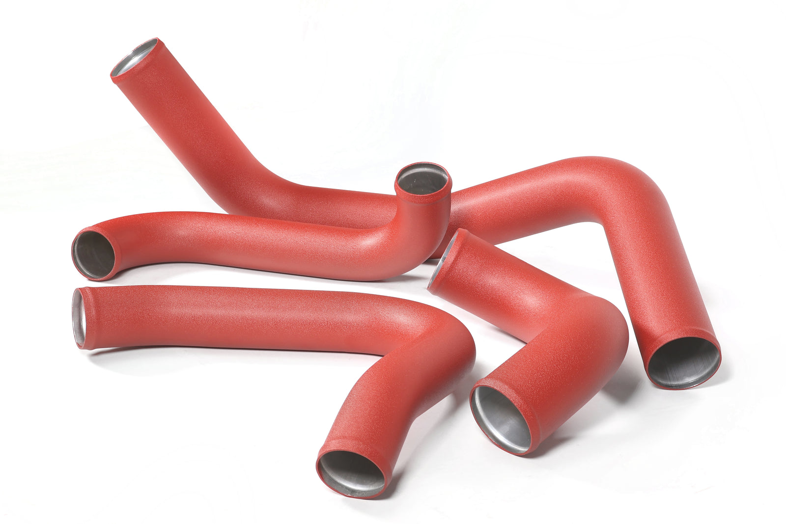 Intercooler boost tube kit for 2022-2025 WRX featuring five red silicone hoses for enhanced airflow and performance.