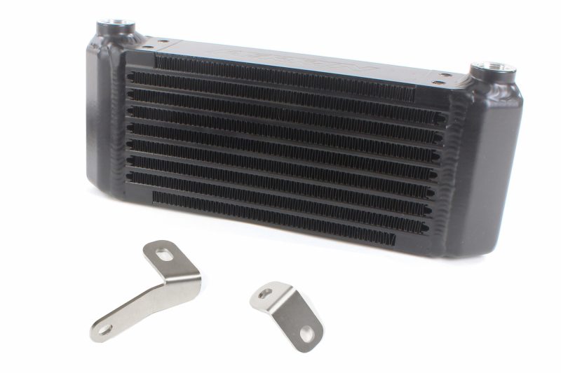 Oil cooler tuner kit for 2022-2025 WRX, featuring a black cooler and mounting brackets for enhanced performance.