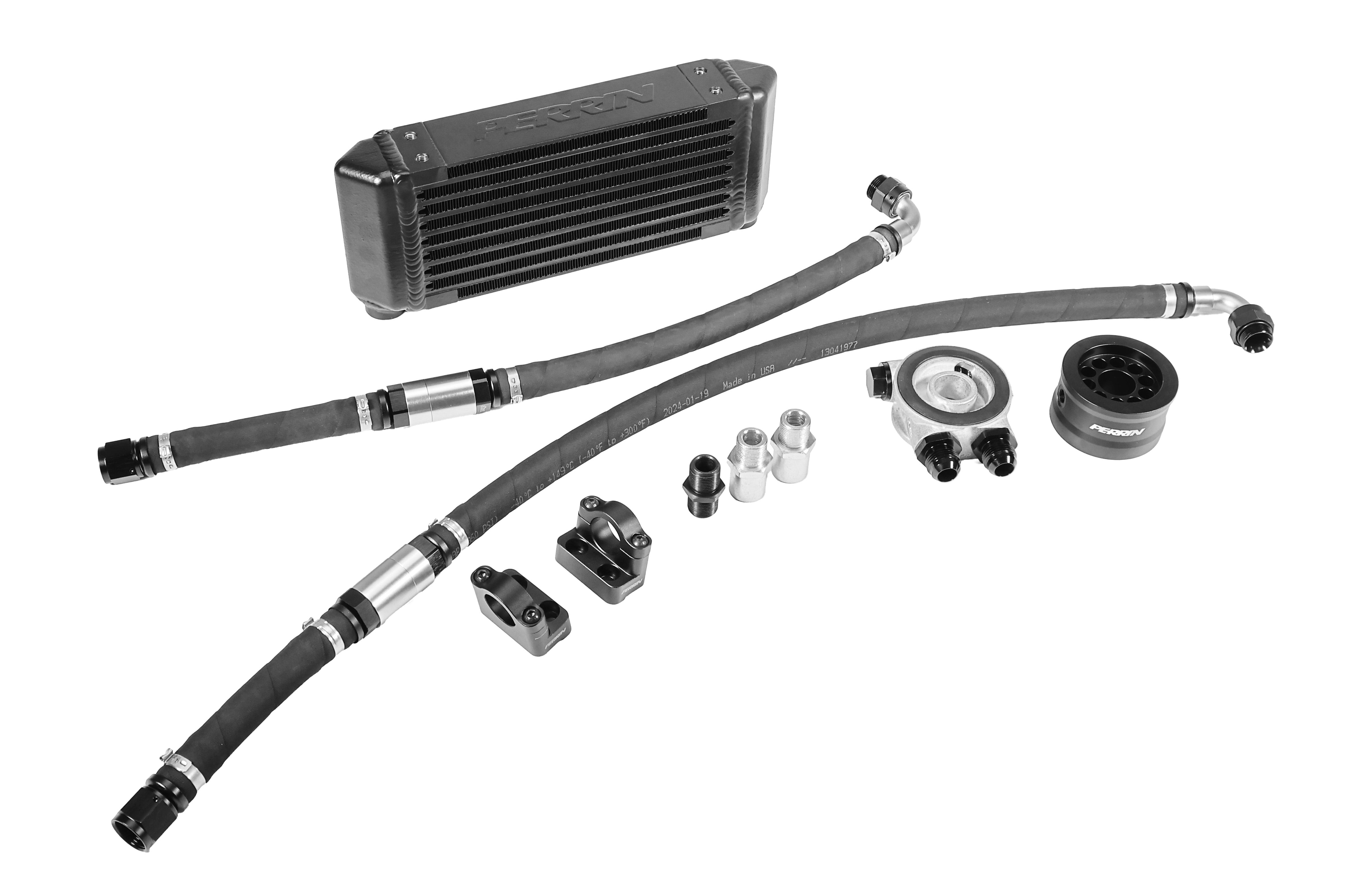 Oil cooler full kit for 2015-2025 WRX, including hoses, fittings, and top mount cooler for enhanced engine performance.