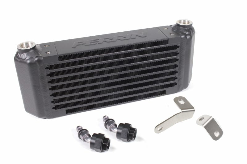 Transmission oil cooler kit for 2022-2025 WRX with CVT, featuring a black cooler, fittings, and mounting brackets.