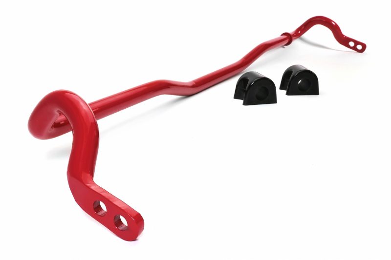 Red front sway bar for BRZ/FR-S/86/GR86 with black mounting bushings, designed for improved vehicle handling.