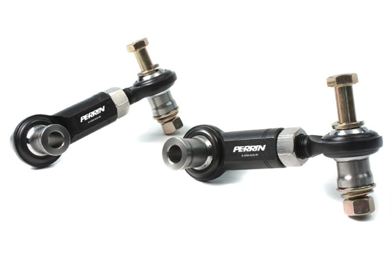 Perrin rear endlinks with spherical bearings designed for WRX and STI, showcasing durable construction and precision engineering.