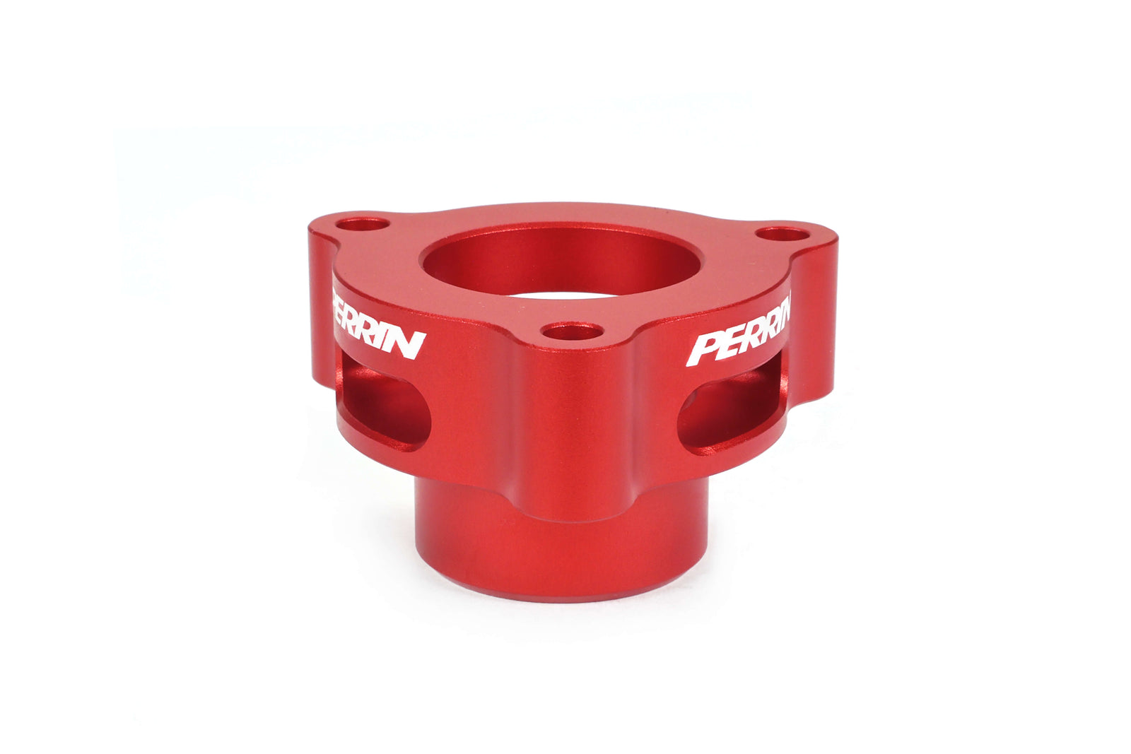 PERRIN Diverter Valve Spacer in red anodized aluminum, studio shot on white background.