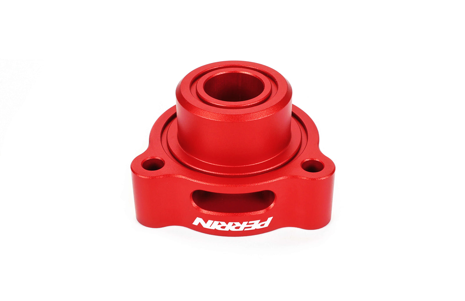PERRIN Diverter Valve Spacer in red anodized aluminum, studio shot on white background.